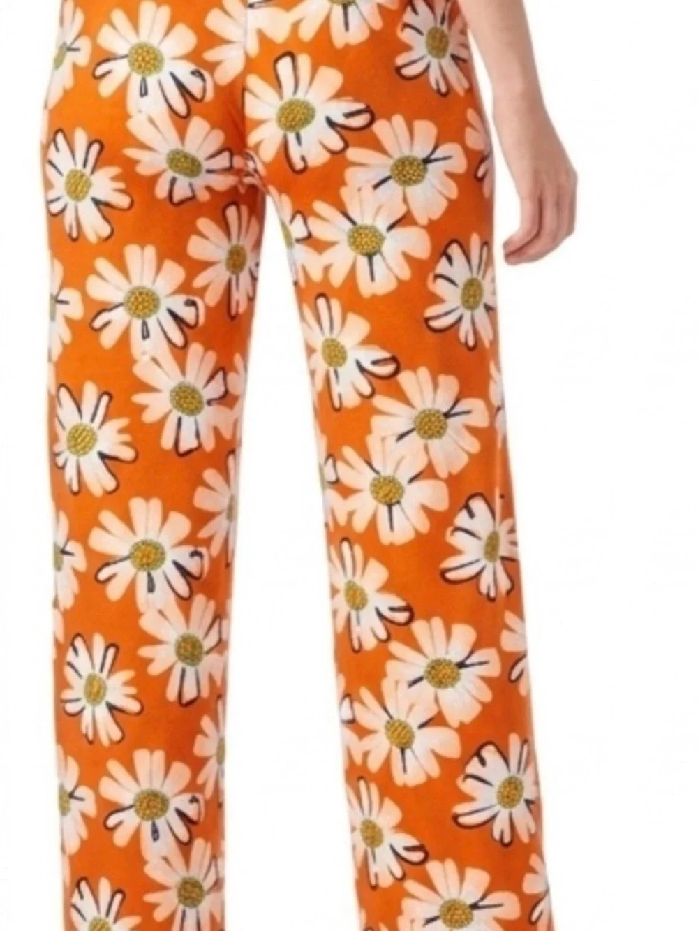 Hello Mello Lazy Daisy Orange White Lounge Pajama Pants Comfy Size Large/XL NWOT